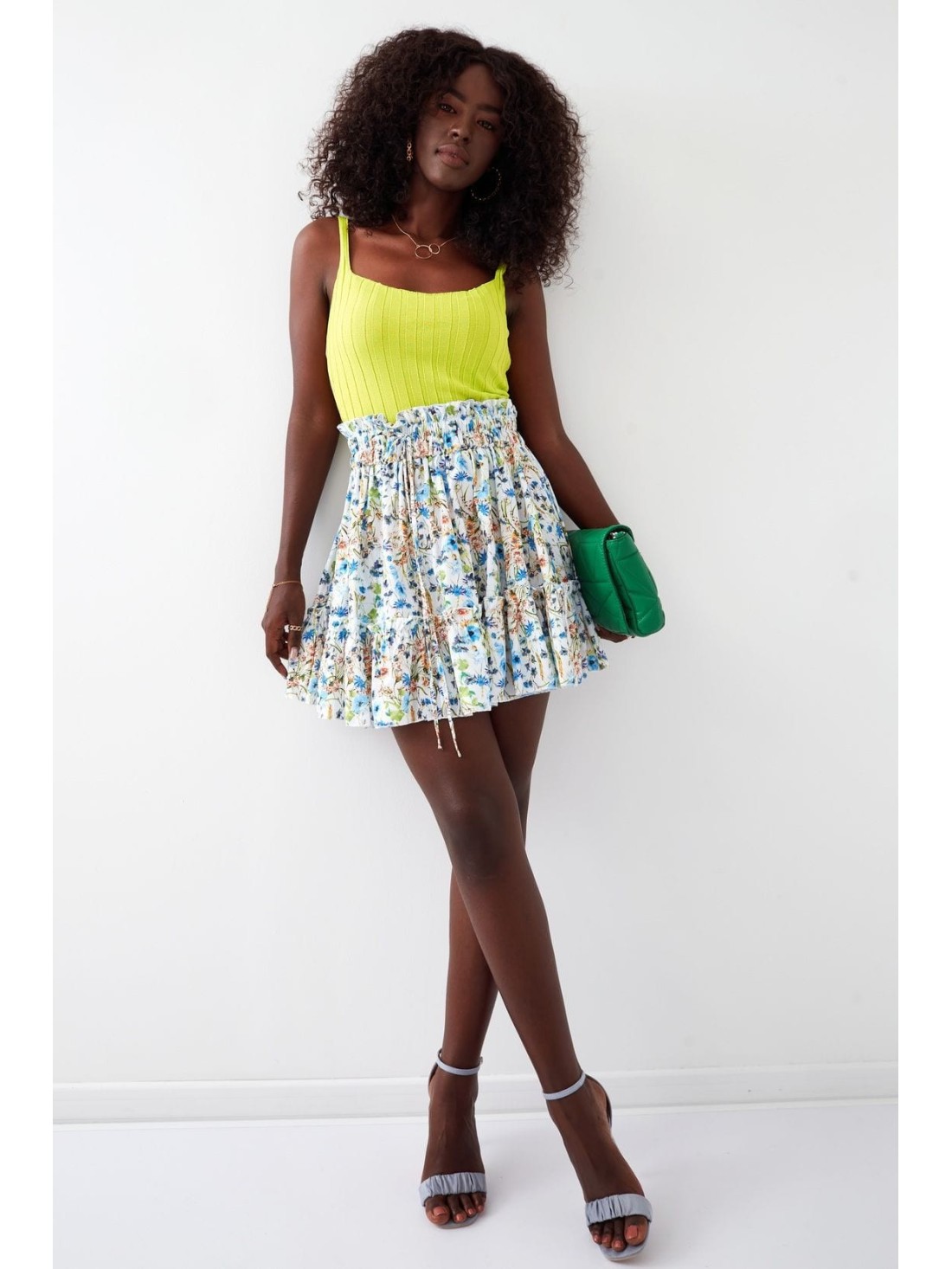 Creamy blue floral mini skirt 04004 - Online store - Boutique